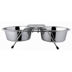 Comedouro Duplo com Suporte de Inox 16 cm